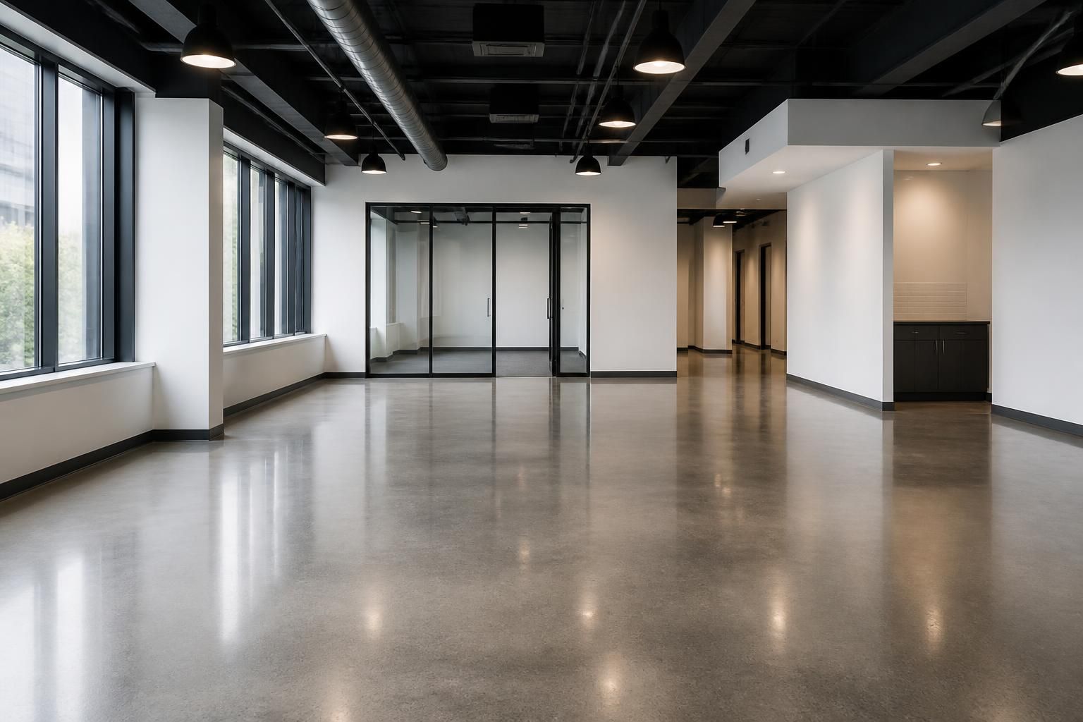 Cleared office interior with clean open floor space.